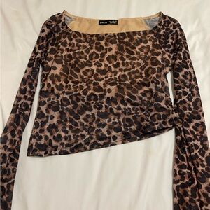 Leopard Print Long Sleeve Mesh Top